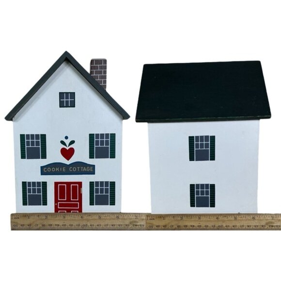 Vintage Cookie Cottage Canister Hand Painted Wood Container Dutch Farmhouse - Picture 2 of 16